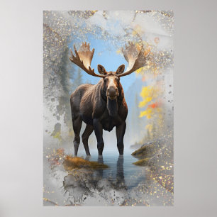 Poster *~* Nature Stream AP49 MOOSE Artsy Forest Glitter