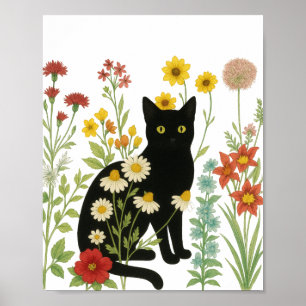 Poster Natureza Botânica – Gata Preta no Jardim de Flores