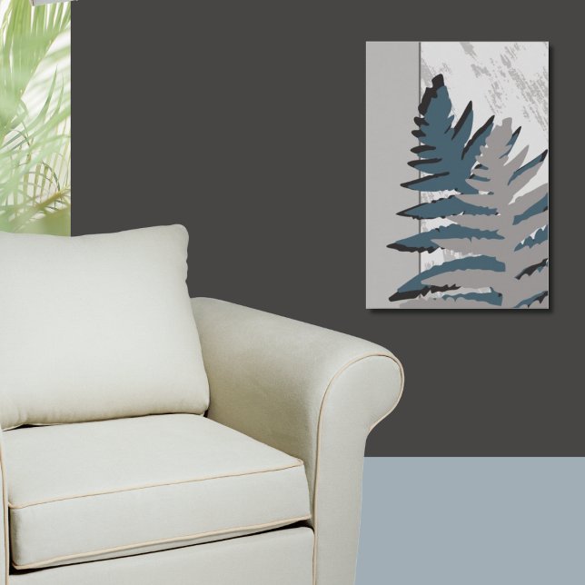 Poster Natureza Estilizada Folhas de Cinza Fern (Nature Stylized Gray Fern Leaves Poster)