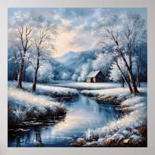 Poster Natureza Montanhosa de Inverno Aconchegante para D