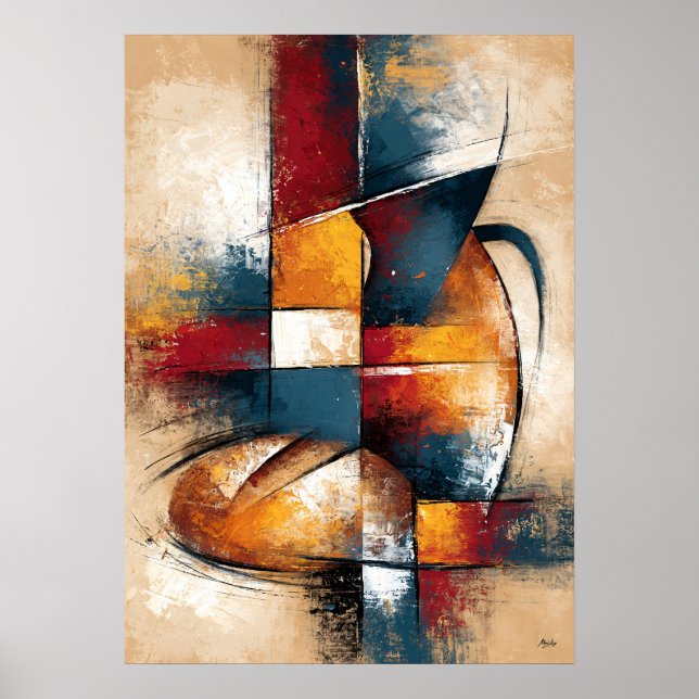 Poster Natureza-morta abstrata de Tsubo com Pão e Jarra (Frente)