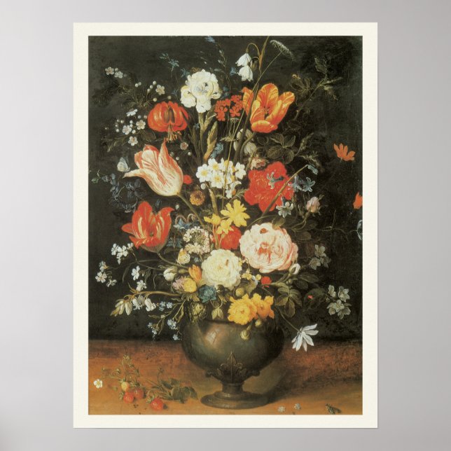 Pôster Natureza-morta Barroca Flores em Vaso de Metal (Frente)