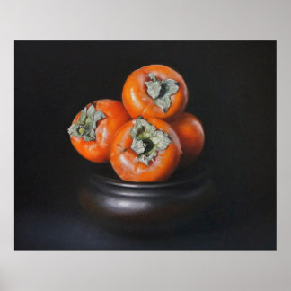 Poster Natureza-morta com Caquis sobre Fundo Preto
