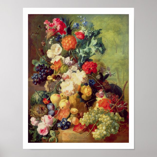 Pôster Natureza Morta com Flores e Frutas (Frente)