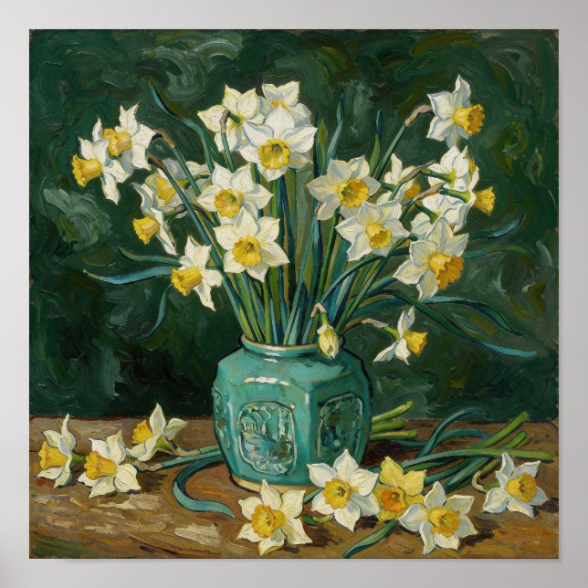 Poster Natureza Morta com Narcisos Segundo Van Gogh (Frente)