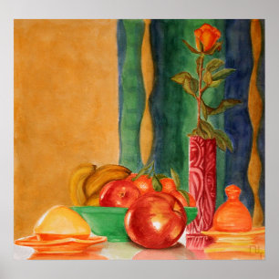 Poster natureza-morta com rosas e frutas