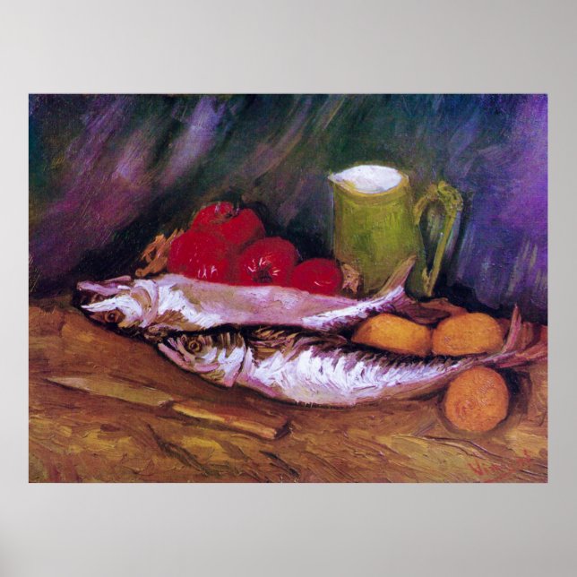 Poster Natureza Morta com Tomate Limão Cavala de Van Gogh (Frente)