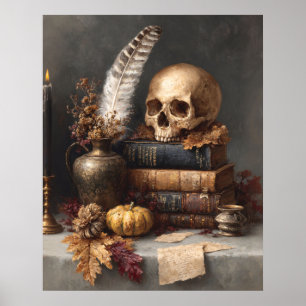 Poster Natureza-Morta de Academia Sombria com Caveira