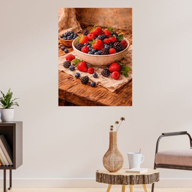 Poster Natureza Morta de Frutas Vermelhas Rústicas uma Co (Sala de Estar 3)