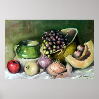 Poster Natureza-Morta de Outono com Frutas e Cebolas: Art
