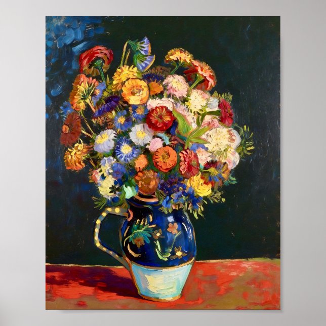 Poster Natureza Morta de Van Gogh Vaso com Zinnias (Frente)