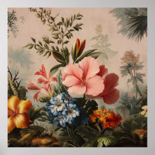 Poster Natureza-morta floral vintage com flores tropicais