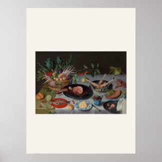 Poster Natureza-morta holandesa com carne e peixe - Barro