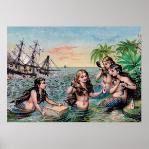 Poster Naufrágio Antigo das Sereias Vitorianas Tesouro Na
