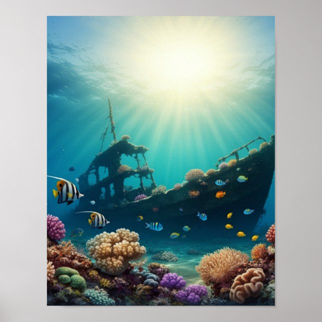 Poster Naufrágio submarino em um recife (Frente)