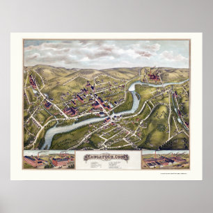 Pôster Naugatuck, CT Mapa Panorâmico - 1877