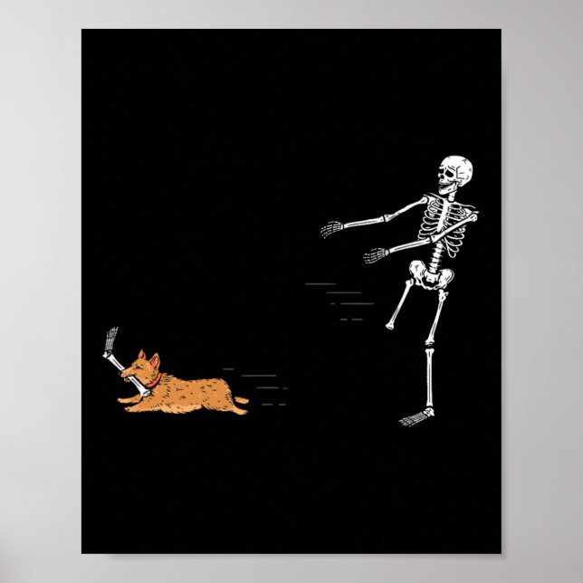 Poster Naughn Corgi Dog Diversão Skeleton Halloween (Frente)