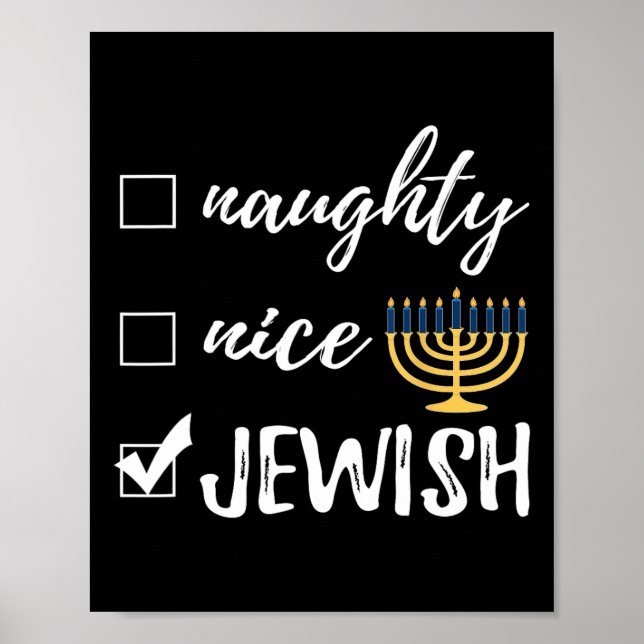 Poster Naughn Nice Judeu Engraçado Chanucá de Natal Feio (Frente)