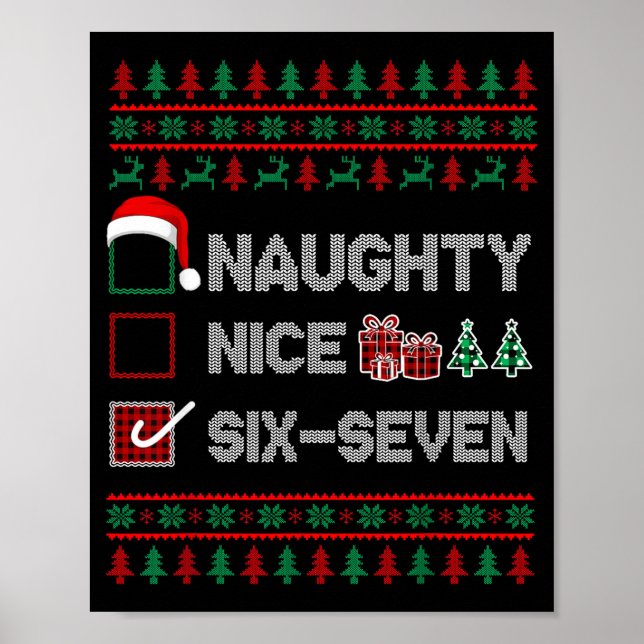 Poster Naughty Nice 6 7 Funny Brainrot Meme Ugly Xmas Six (Frente)