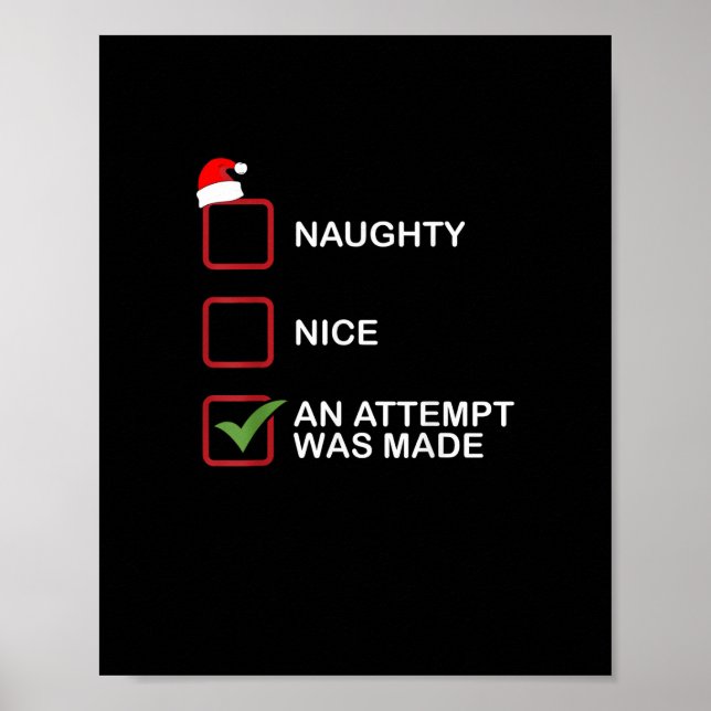 Poster Naughty Nice Attempt Made Funny Christmas List  (Frente)
