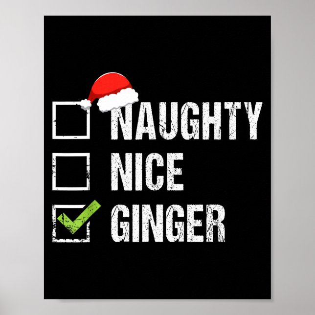 Poster Naughty Nice Ginger Redhead Santa Hat Irish Christ (Frente)