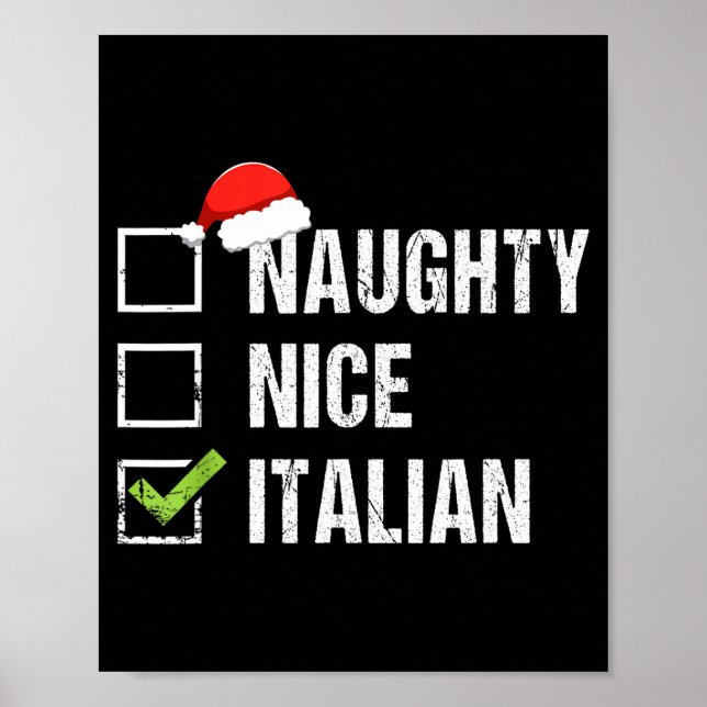 Poster Naughty Nice Italian Shirt Italy Santa Hat Christm (Frente)