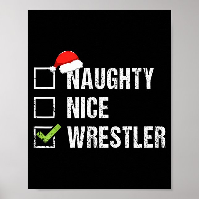 Poster Naughty Nice Wrestler Shirt Wrestling Santa Christ (Frente)