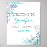 Nautical Beach Aqua Shell Bridal Shower Welcome