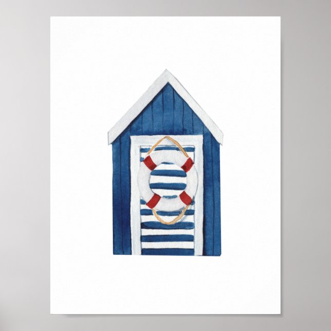 Poster Nautical Beach Blue Beach Hut Holiday Nursery (Frente)