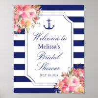 Nautical Floral Anchor Blue Stripe Bridal Shower