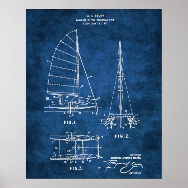 Poster Nautical Wall Decor Sailboat Blueprint #6 (Frente)