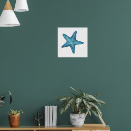 Poster Nautical Watercolor Blue Starfish