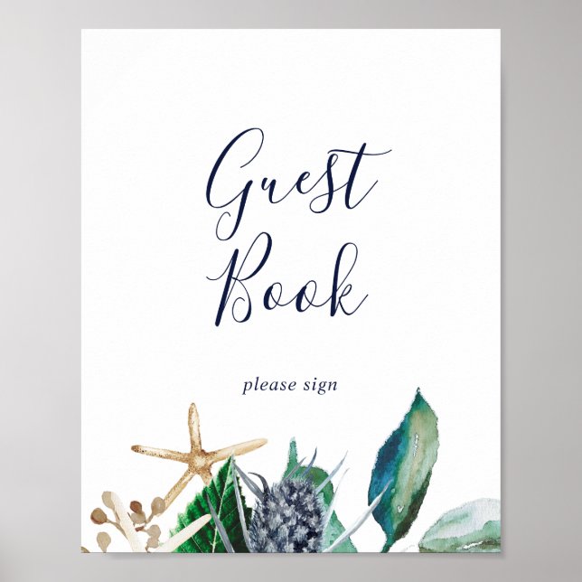 Poster Náutico Moderno | Greenery Guest Book Sign (Frente)