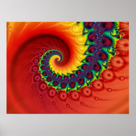 Poster Nautilus Fractal Vermelho Espiral
