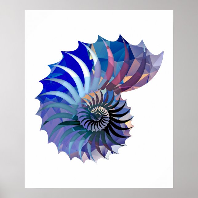 Poster Nautilus Nautilus Mosaico de Polígono Azul e Roxo (Frente)