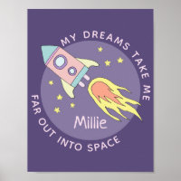 Nave Espacial Rosa para Meninas e Nome Kids