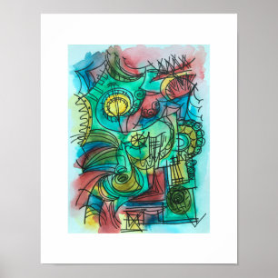 Poster Navegando Através Da Tempestade - Aquarela Abstrat
