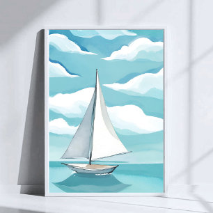 Poster Navegando em Azul Ondas do Oceano Aqua em Aquare