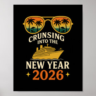 Poster Navegando Para O Ano Novo 2026 Pôr do Sol Retro Cr