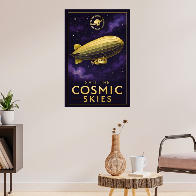 Poster Navegar pelos céus cósmicos - Avião espacial retrô (Sala de Estar 3)