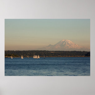 Pôster Naves No Lago Washington, Com A Ilha Mercer