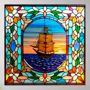Poster Navio à Vela ao Pôr do Sol