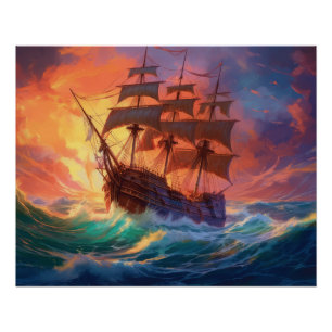 Pôster Navio à Vela em um Mar Tempestuoso
