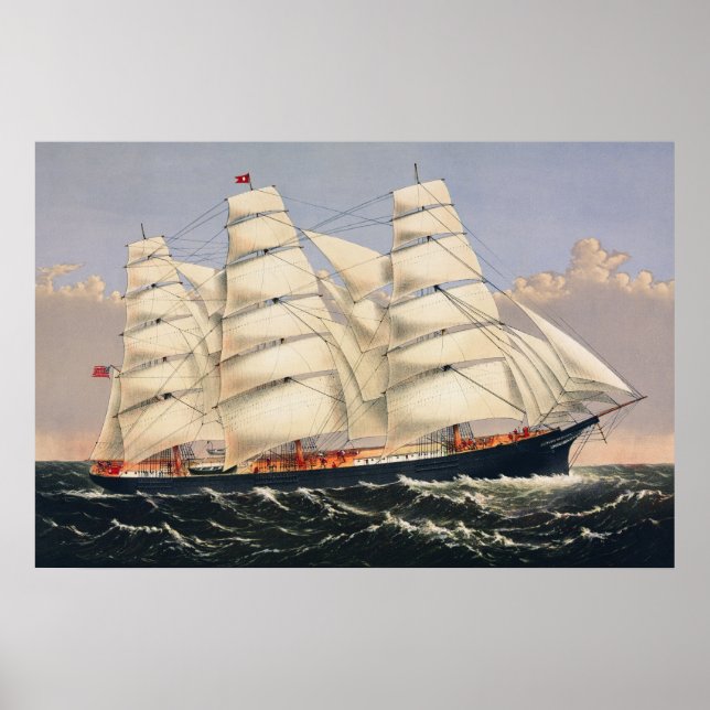 Poster Navio à Vela Náutico Antigo Currier & Ives (Frente)
