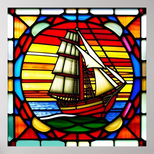 Poster Navio a Vela Sobre Ondas do Oceano (Frente)