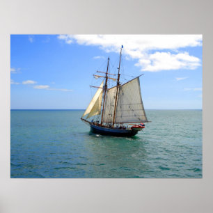 Pôster Navio alto na baía das ilhas, Nova Zelândia