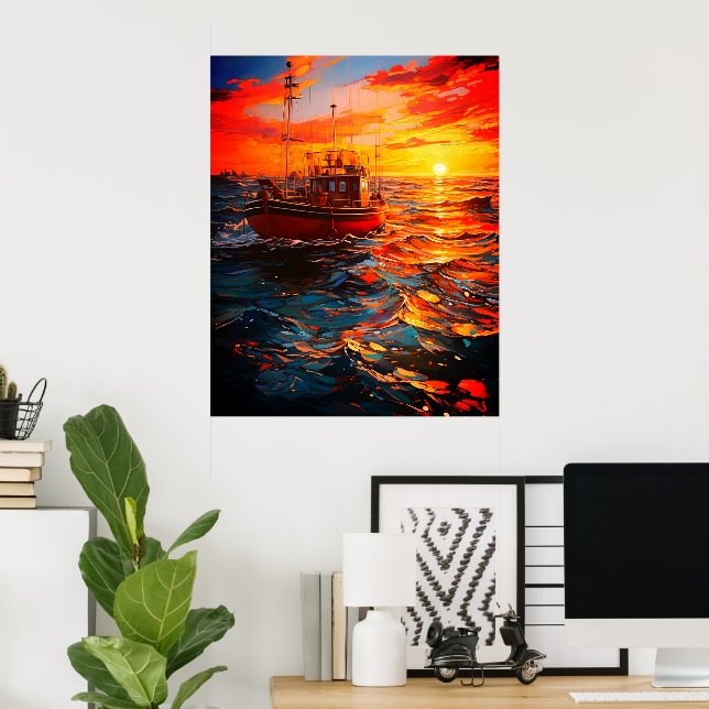 Poster Navio ao pôr do sol (Escritório em casa)