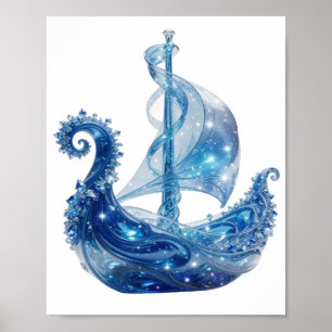 Poster Navio de Cristal de Gelo de Prata Artística