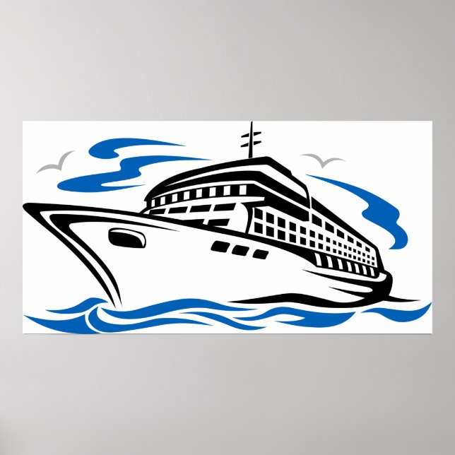 Poster Navio de cruzeiro no Oceano Ondas Viagem náuticas (Frente)