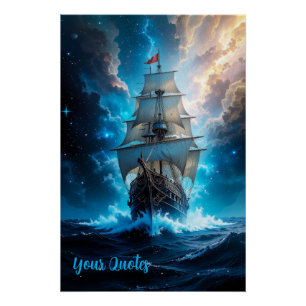 Pôster Navio de Fantasia Épica Navegando Tempestade no Oc
